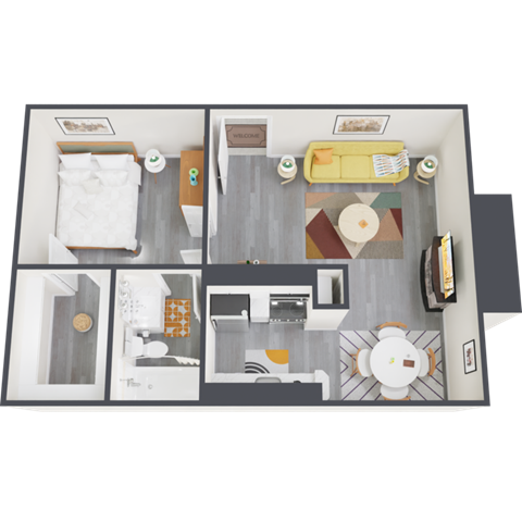 a bedroom with a bed and a chair in a room